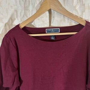 Karen Scott Sport Dress Women Size XL Red Boat Neck Roll Tab Short Sleeve Midi